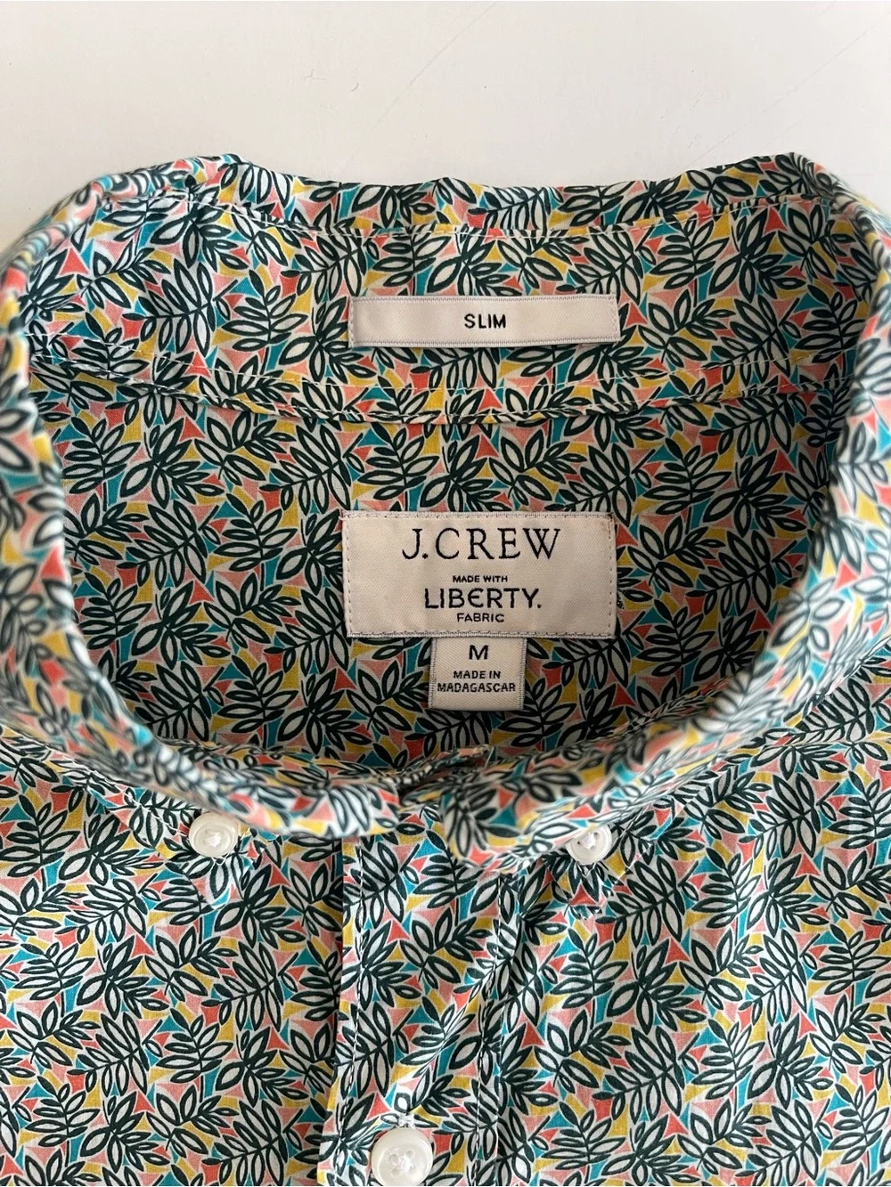 J. Crew Liberty Meridian Green Floral Short Sleeve Poplin Shirt M